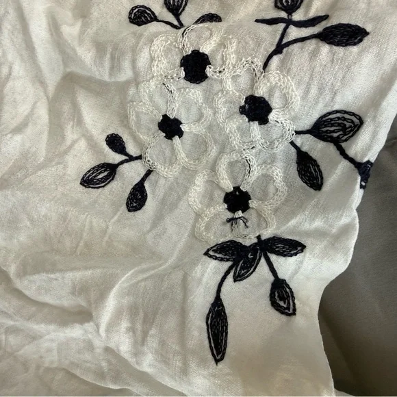 Kindred Anthropologie White Navy Embroidered Peasant Midi Dress 3X NWT Boho - Picture 13 of 14